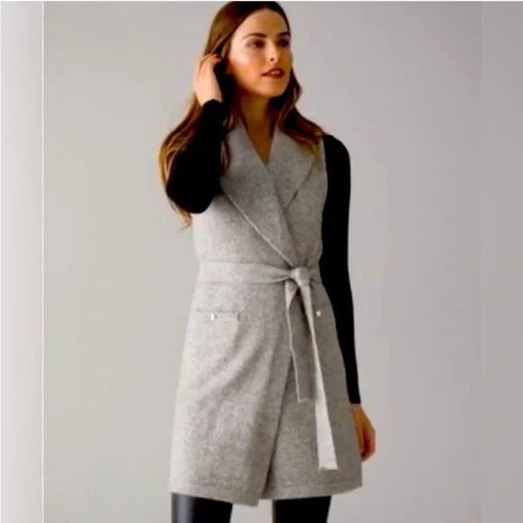 White House Black Market Gray Tie-Front Sweater Vest Size Small - Picture 1 of 9